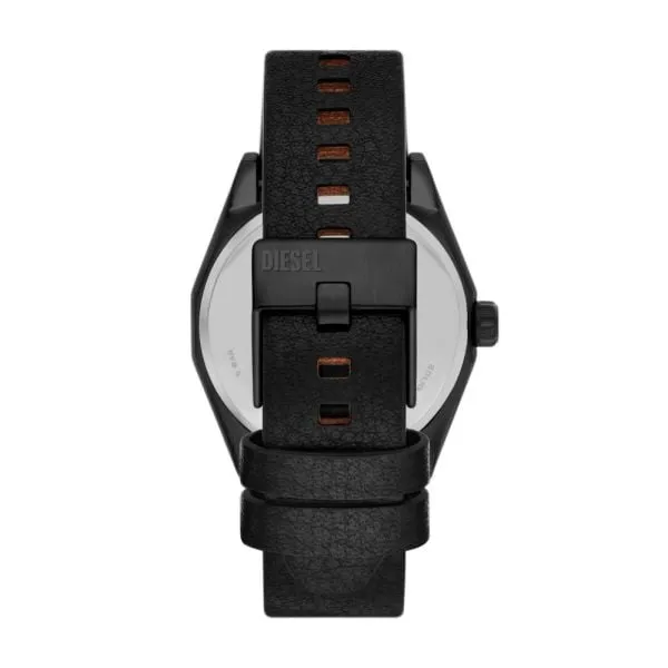 Diesel Scraper Three-Hand Black Leather Watch - DZ2175