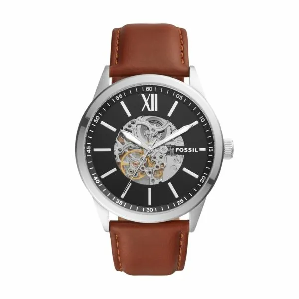 Fossil Flynn 48mm Automatic Brown Leather Watch - BQ2386