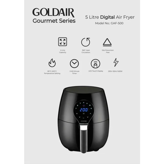 Goldair 5L Digital Airfryer - Black - GAF-500