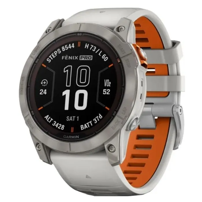 Garmin Fenix 7X Pro Sapphire Solar Edition Smartwatch - Titanium, Fog Gray/Ember Orange Band