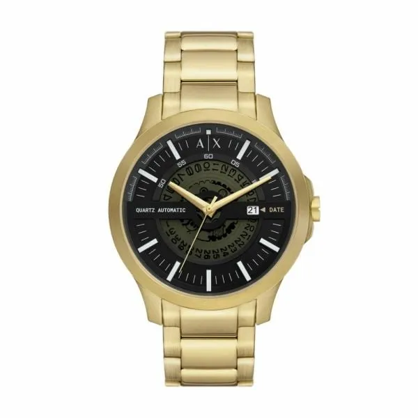 Armani Exchange Men's Automatic Quartz 3Hand Date, Gold Least 50% Recycled Steel Watch - AX2443