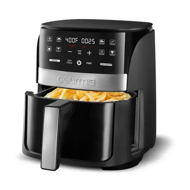 Gourmia 3qt Digital Window Air Fryer with 8 Presets & Guided Cooking: 1200W, Dishwasher-Safe Parts