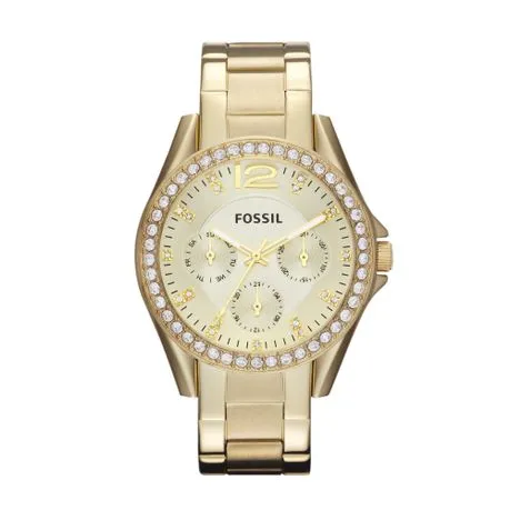 Fossil Ladies Riley Gold Stainless Steel Strap Watch - ES3203