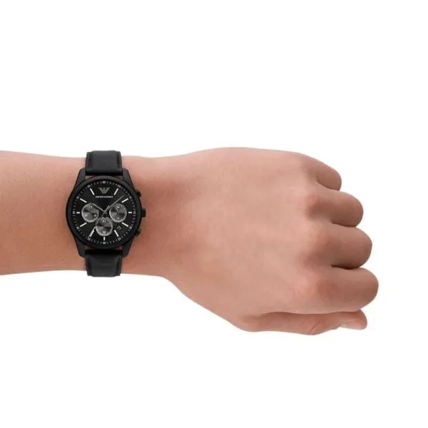 Emporio Armani Chronograph Black Leather Watch - AR11583