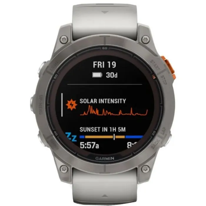 Garmin Fenix 7 Pro Sapphire Solar Edition Smartwatch - Titanium, Fog Gray/Ember Orange Band