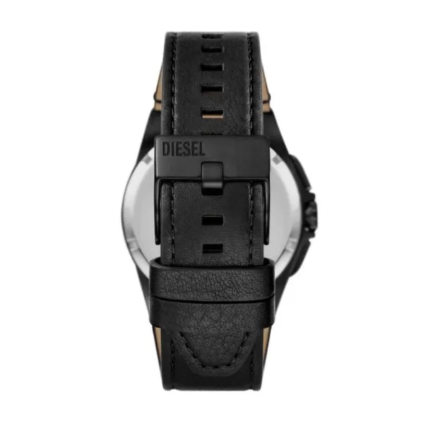 Diesel Framed Chronograph Black Leather Watch - DZ4658