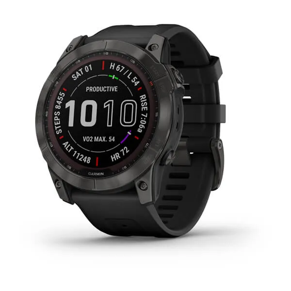 Garmin Fenix 7 Sapphire Solar Smartwatch - Carbon Grey DLC Titanium With Black Band