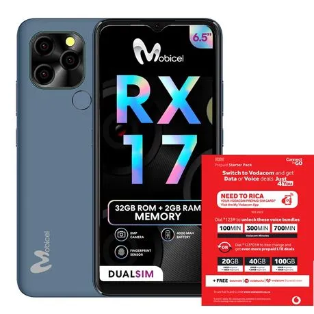 Mobicel RX17 32GB Dual Sim - Blue + Vodacom SIM Card Pack