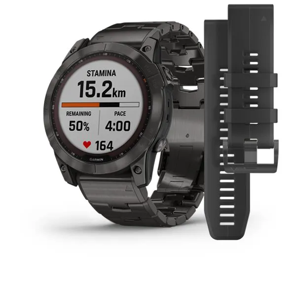 Garmin Fenix 7X Power Sapphire – Carbon Grey Titanium with Carbon Grey Ti Band Watch