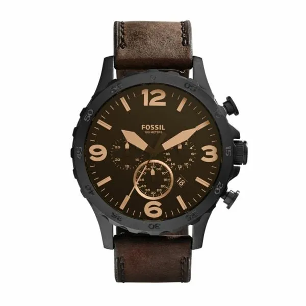 Fossil Men's Nate Black Round Leather Watch - JR1487