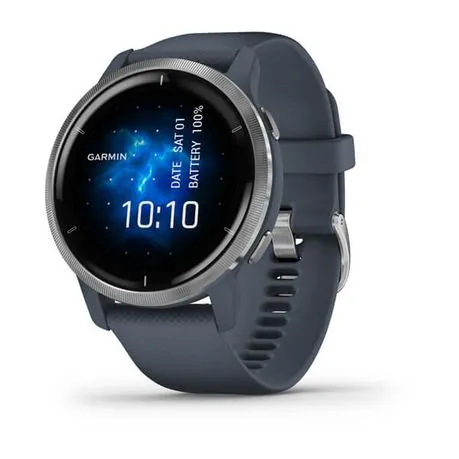 Garmin Venu 2 Smartwatch (45mm) - Silver Bezel with Granite Blue Case & Silicone Band