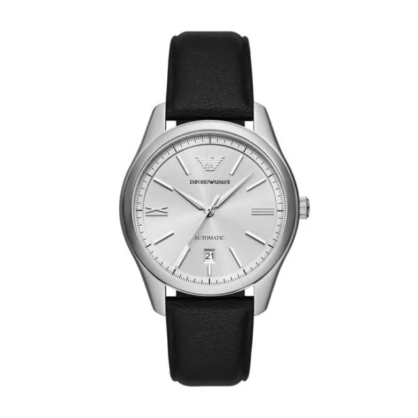 Emporio Armani Automatic Three-Hand Date Black Leather Watch - AR60077