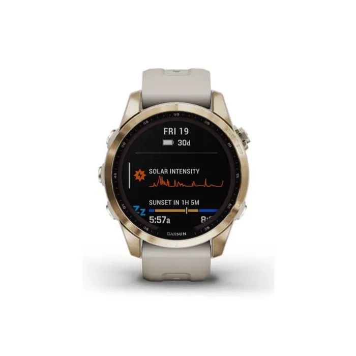 Garmin Fenix 7S Sapphire Solar Smartwatch - Cream Gold Titanium With Light Sand Band