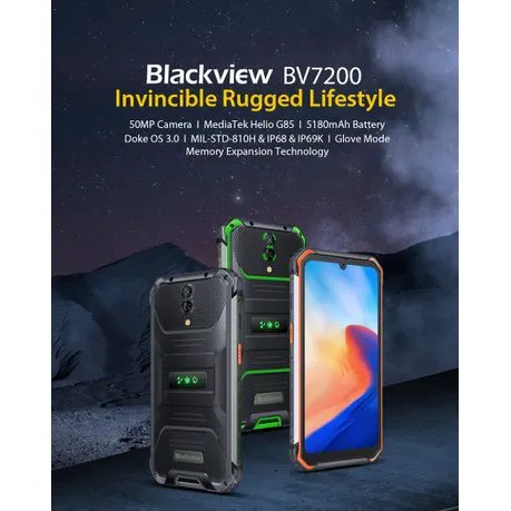 Blackview BV7200 Android 12, 6GB, 128GB, Dual SIM Smartphone - Black