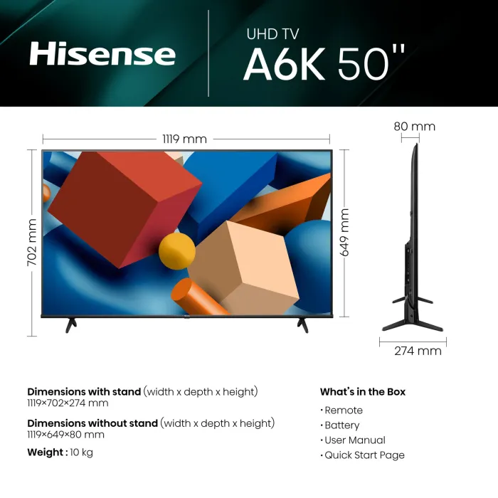 Hisense 50-inch Smart UHD TV-50A6K