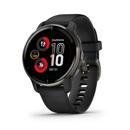 Garmin Venu 2 Plus Smartwatch (43mm) - Slate Bezel with Black Case & Silicone Band