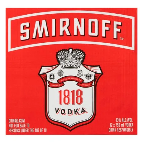 Smirnoff 1818 Vodka 43% ABV - Case 12 x 750ml