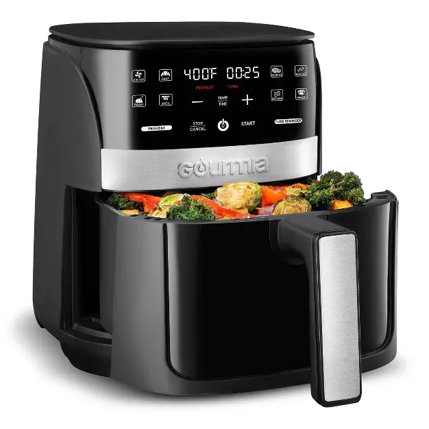 Gourmia 3qt Digital Window Air Fryer with 8 Presets & Guided Cooking: 1200W, Dishwasher-Safe Parts