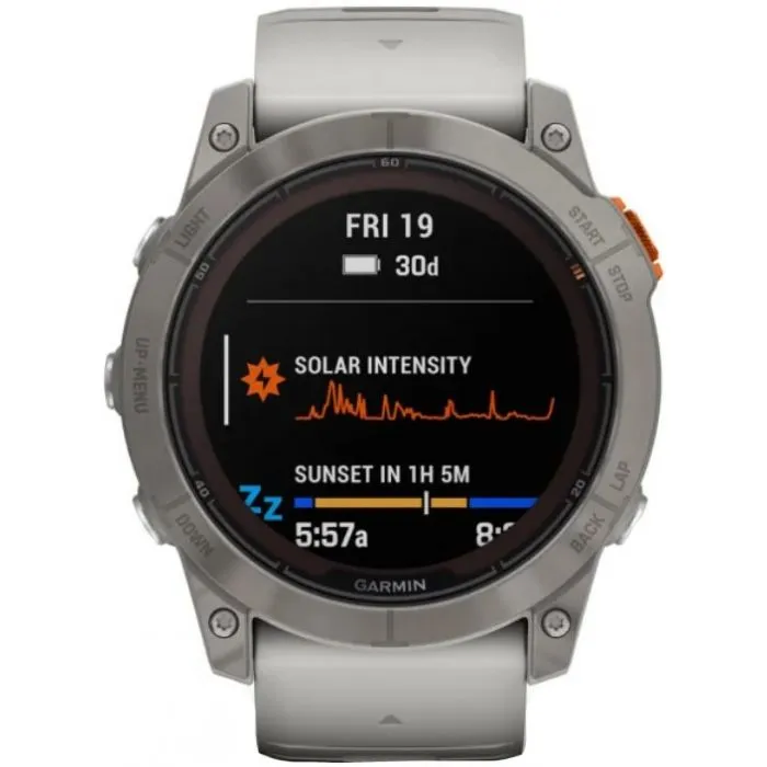 Garmin Fenix 7X Pro Sapphire Solar Edition Smartwatch - Titanium, Fog Gray/Ember Orange Band