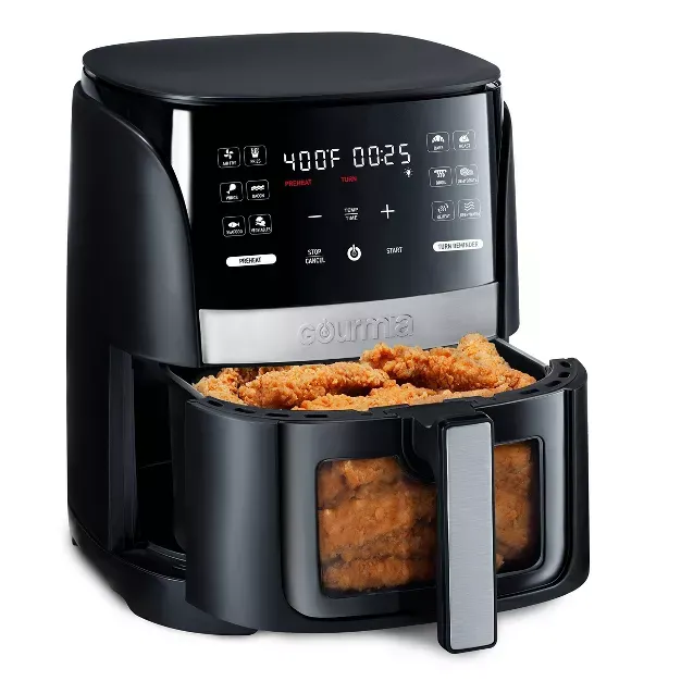 Gourmia 6-Qt Digital Window Air Fryer with 12 Presets & Guided Cooking Black: Stainless Steel, 1-Year Warranty