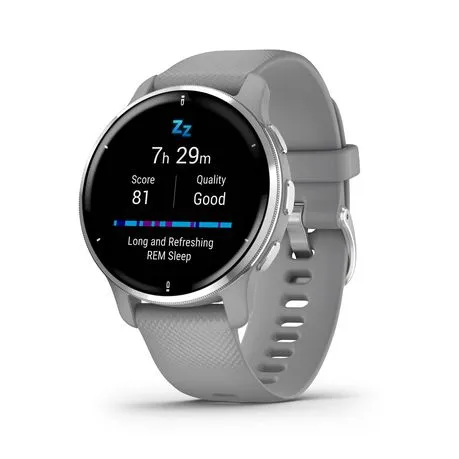 Garmin Venu 2 Plus Smartwatch (43mm) - Silver Bezel with Powder Grey Case & Silicone Band