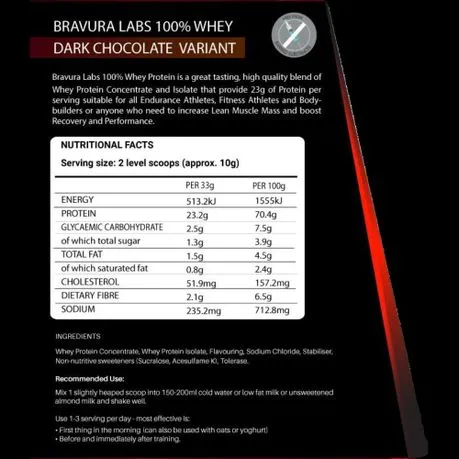 Bravura Labs 100% Whey Protein - Dark Chocolate - 924g