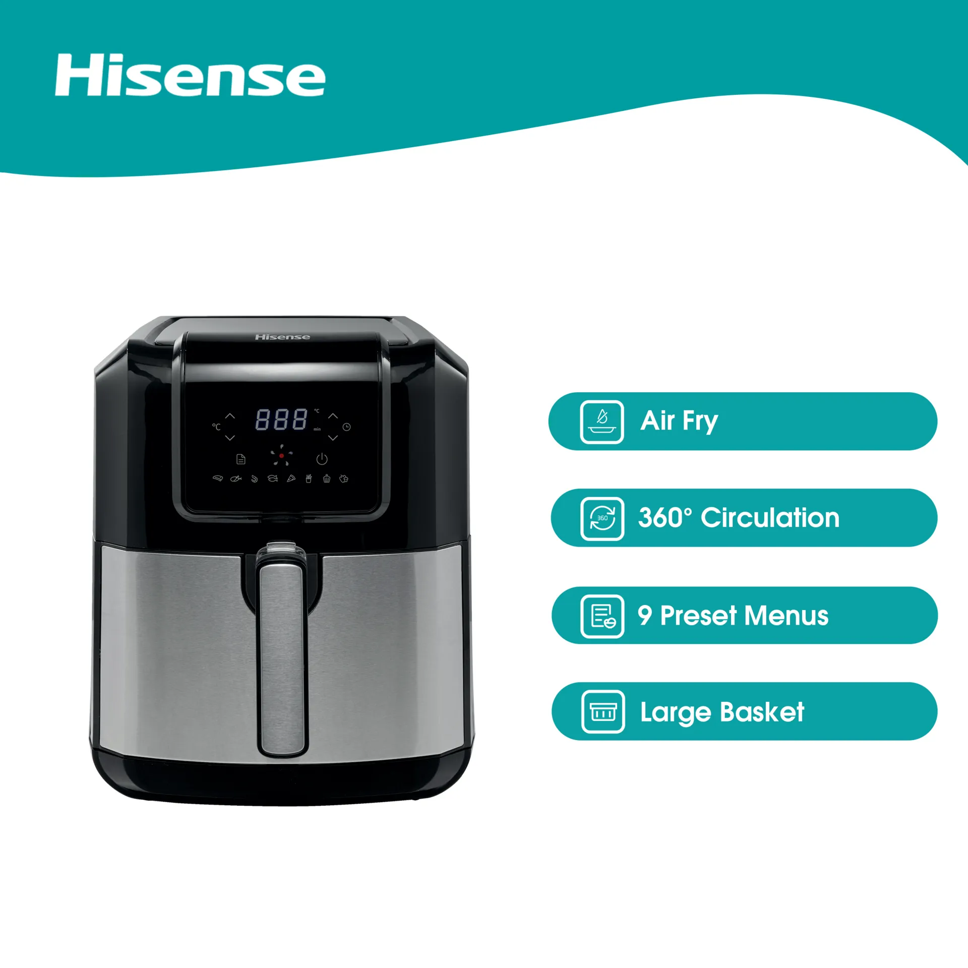 Hisense Stainless Steel Air Fryer, 6.3 Litre Capacity