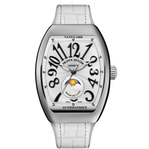 Franck Muller Vanguard 32 Moon Phase Full White Dial Stainless Steel Watch