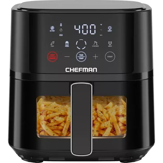 Chefman TurboFry Touch Easy-View Air Fryer w/ 4 Cooking Presets and 450F Hi-Fry Button - Black